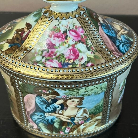Limoges France vintage hand painted lidded jar - Picture 3 of 12